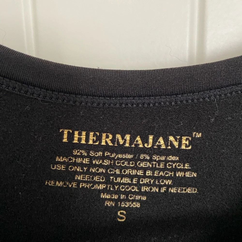 NWOT Thermajane women’s solid black fleece lined base under layer top small - Picture 3 of 5